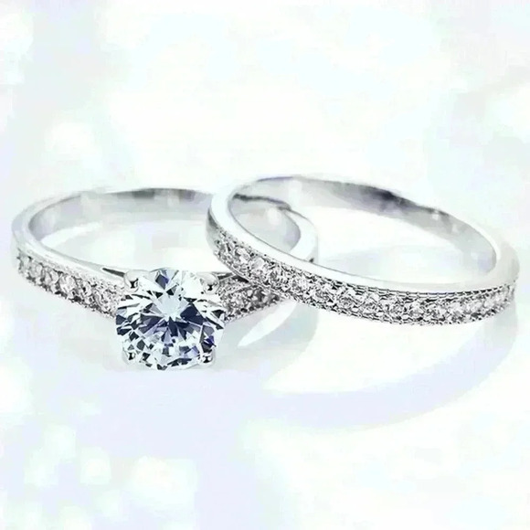 - 💝925 Silver Plated 2 PCs CZ Lovely Wedding Couple Ring, GPMB1397 - Picture 3 of 7